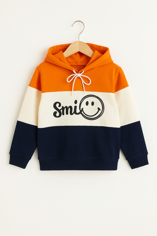 Smile Orange White  Navy Panel Hoodie