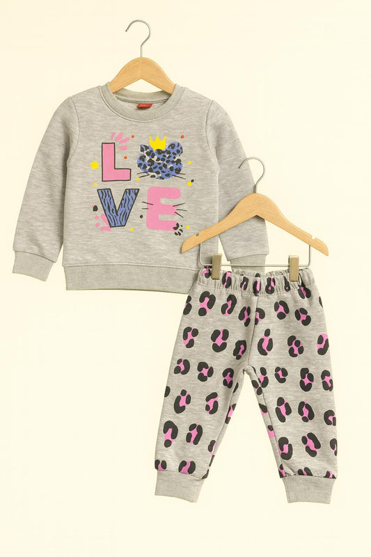 Love Printed Grey Tracksuit Girls 229