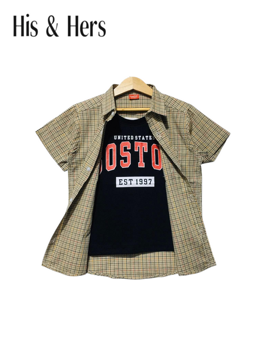 Beige Checked Double Casual Shirt Boys 208