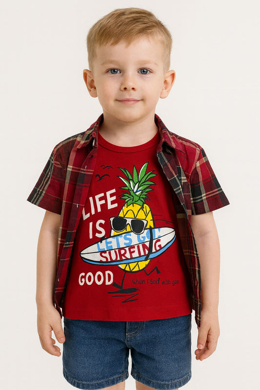 Black & Red  Double Casual Shirt Boys 444