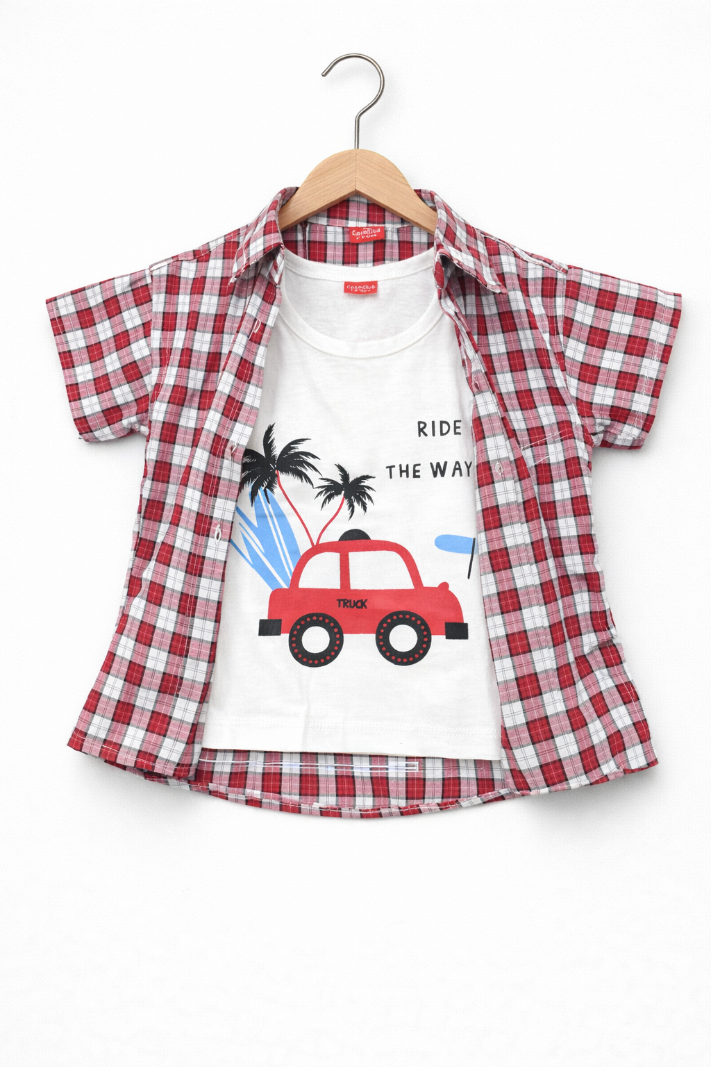 Red Check Car Printed Double Casual Shirt 608
