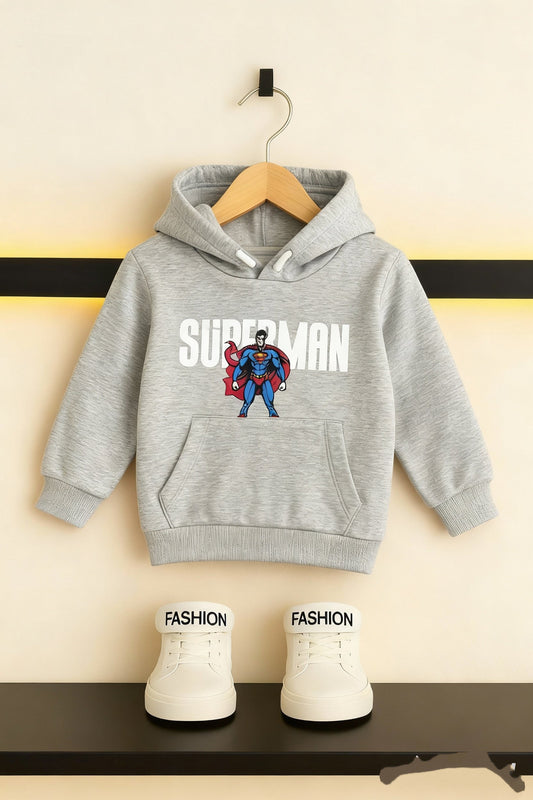Superman Print Grey Hoodie For Boys