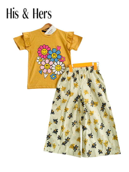 Flowers Kid's Mustard T-Shirt & Cotton Flapper Girls [1-5Year] 119