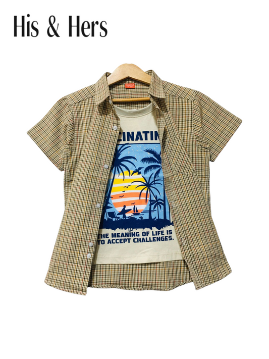 Navy & Yellow Checked Light Brown Double Casual Shirt 210