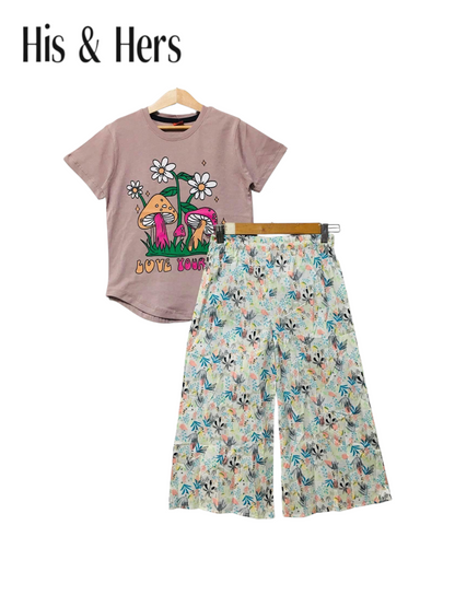 Multi Flowers Mauve T-Shirt & Cotton Flapper