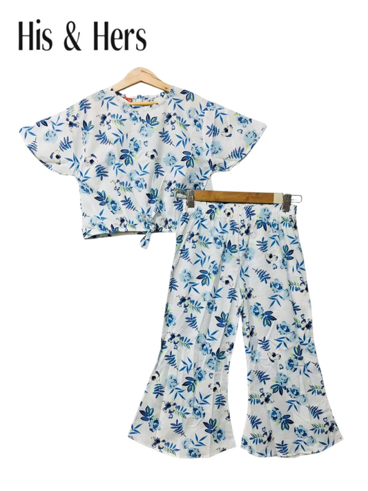 Light Blue Flowers White Print Skate Fish Girls 232
