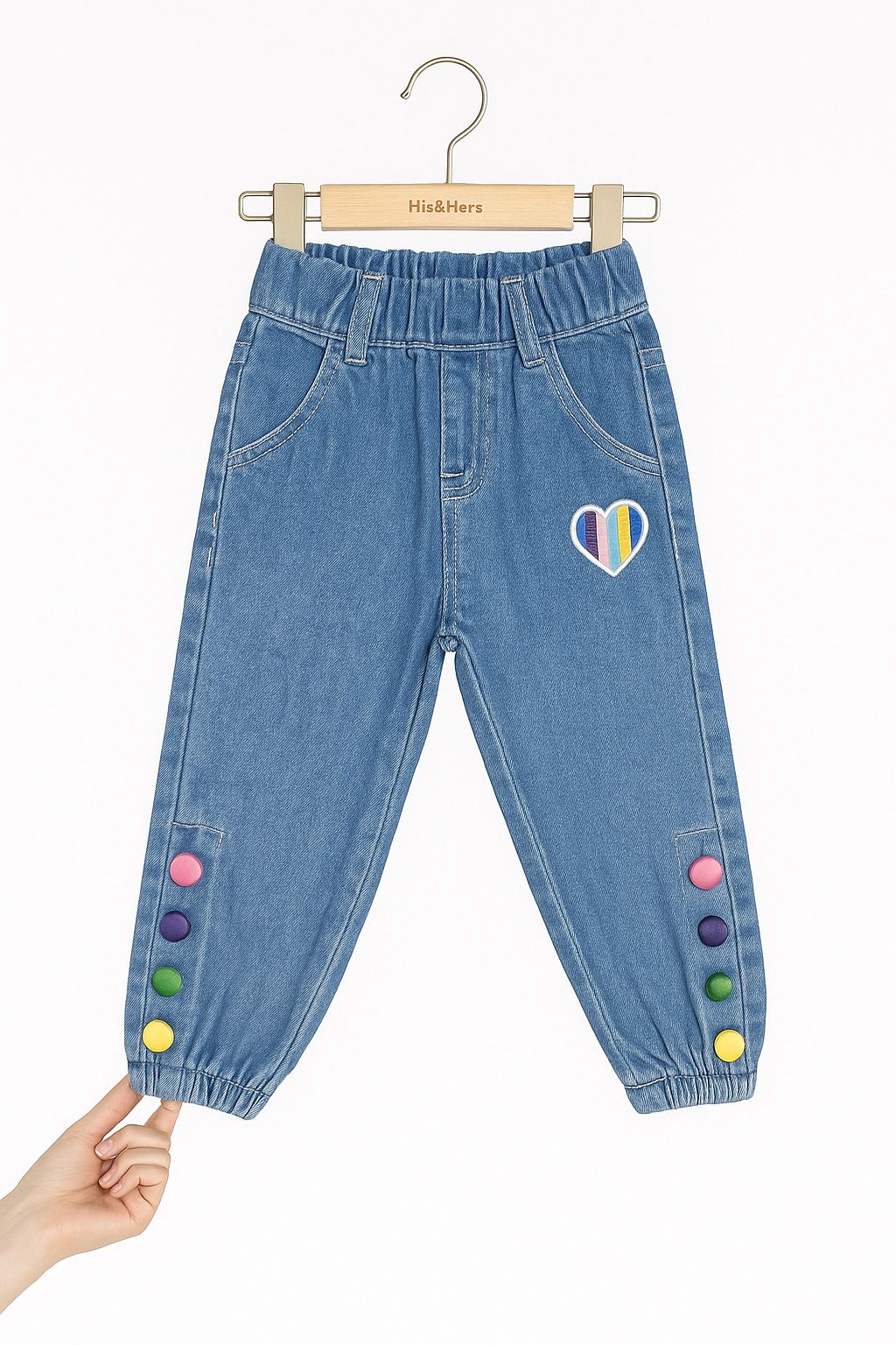 Rainbow Heart Denim Jeans for Girls 🌈 Mid Blue