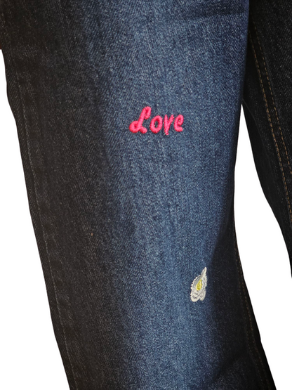 Love Embroidered Dark Blue Denim Flapper Pants Girls 270