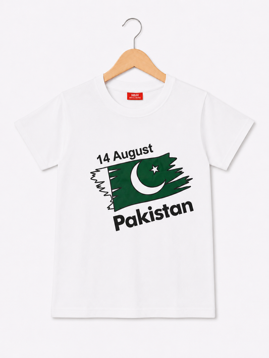 14 August Flag Printed White T-shirt 638