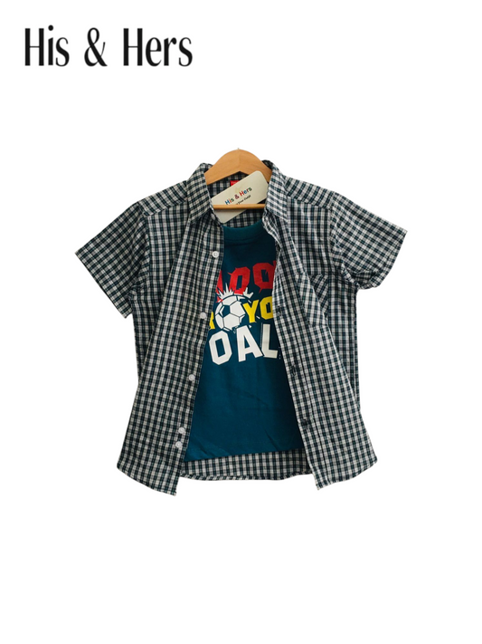 Navy & White Checked Double Casual Shirt 256