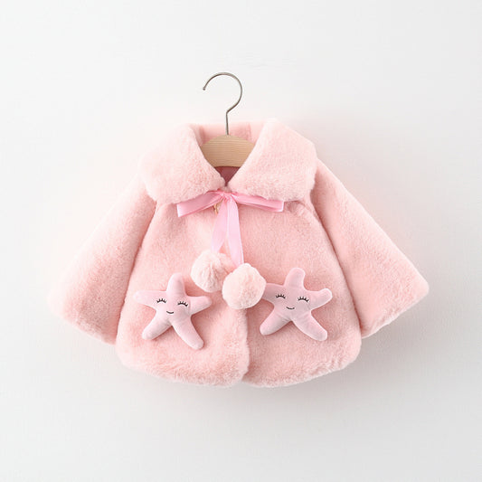 Fluffy Baby Pink Winter Cape for Baby Girls – Star Fish