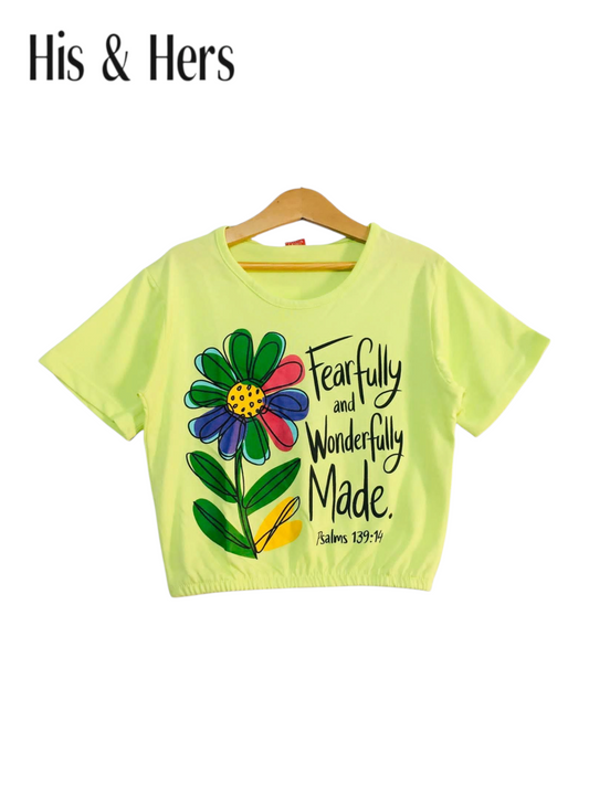 Fearfully and Wonderfully Made  Lemon Green T-Shirt Girls 440