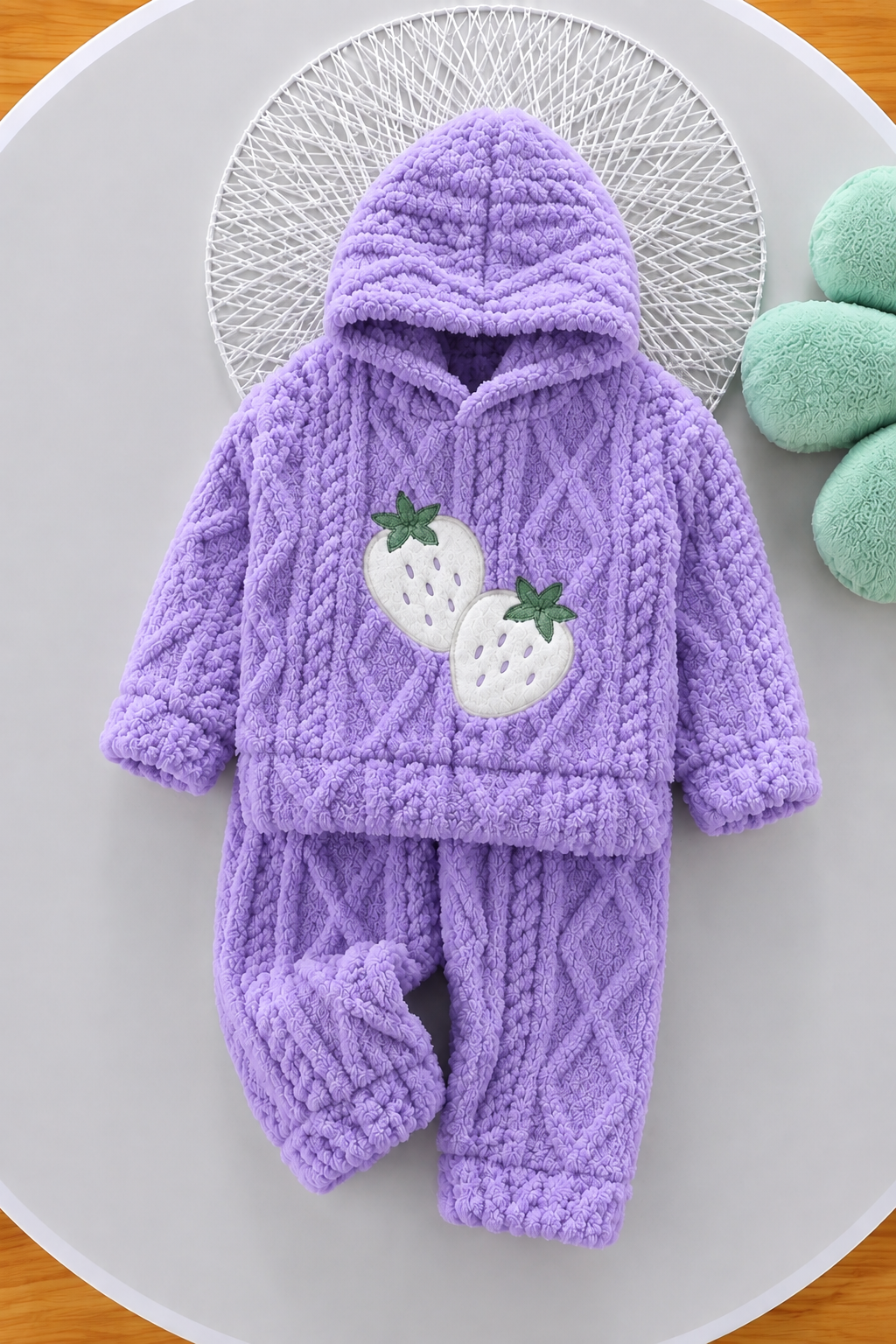 Purple Strawberry Coral Fleece Winter Night Suit 135
