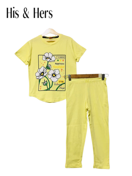 White Flowers Yellow T-Shirt &Trousers Girls 205