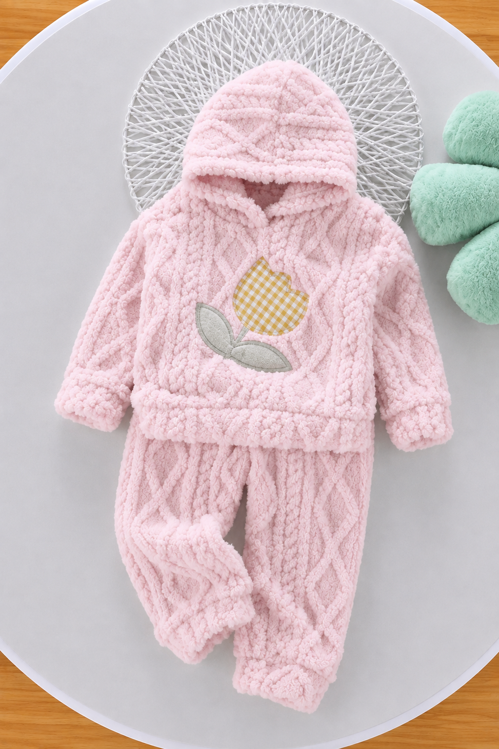 Baby Pink Tulip Coral Fleece Winter Night Suit 139
