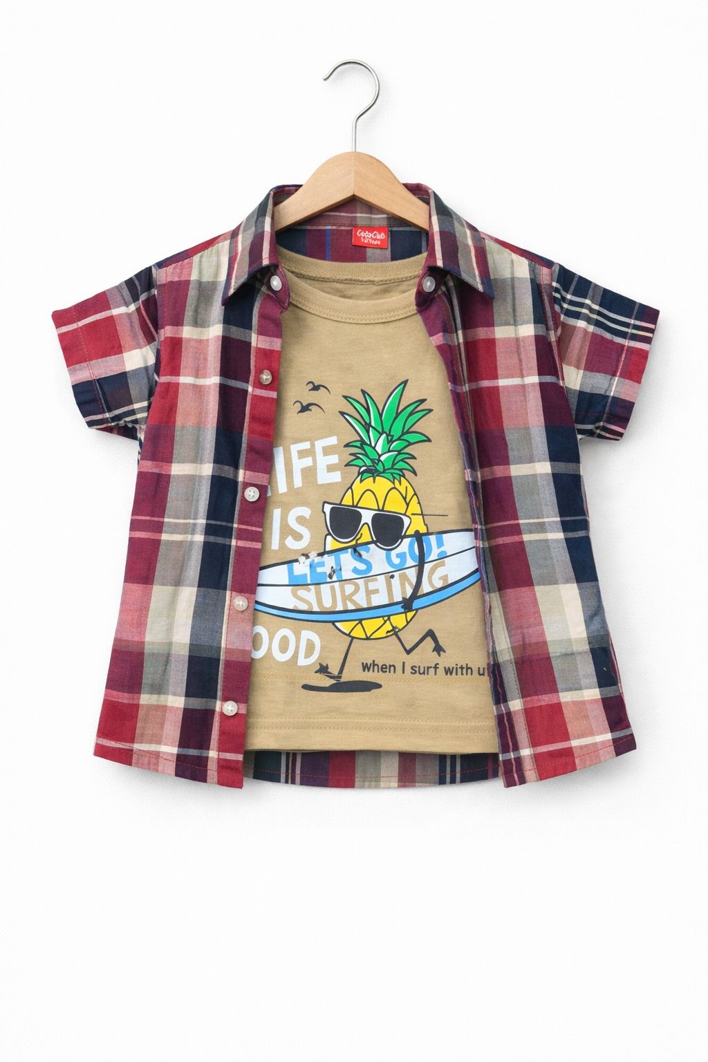 Red&Black Check Surfing Board Printed Double Casual Shirt 501
