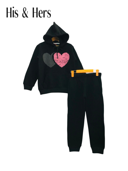 Hearts Print Black Hoodie Tracksuit Girls 408