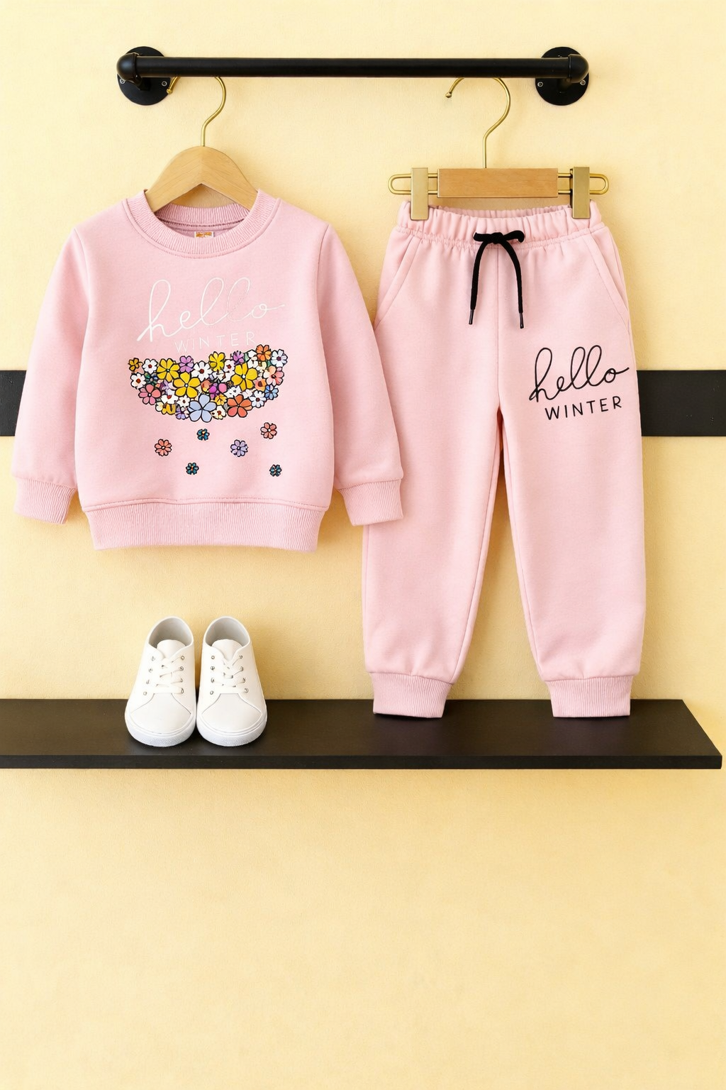 Hello Winter Soft Pink Fleece Tracksuit Girls 533