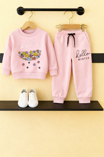 Hello Winter Soft Pink Fleece Tracksuit Girls 533