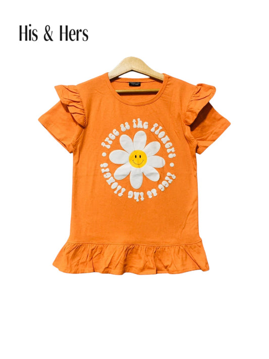 Flower Smile Kid's Orange T-Shirt Girls 112
