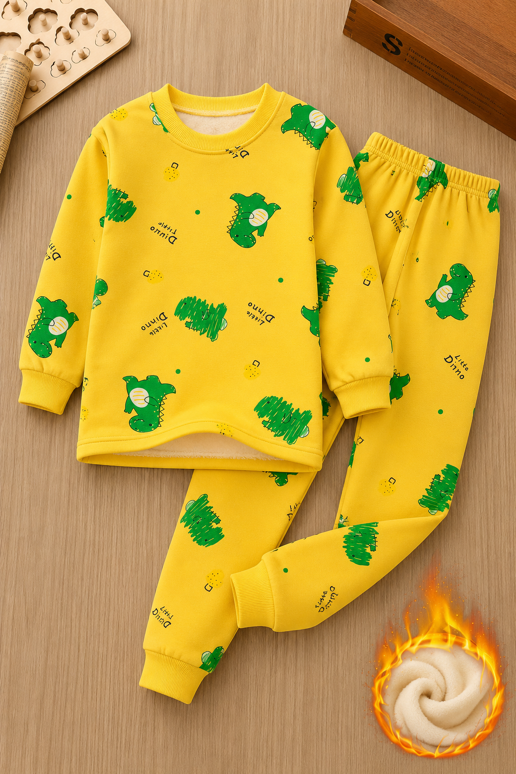 Little Dino Cozy Fleece Winter Night Suit Yellow 522