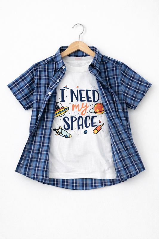 Blue Check Need Space Double Casual Shirt 256