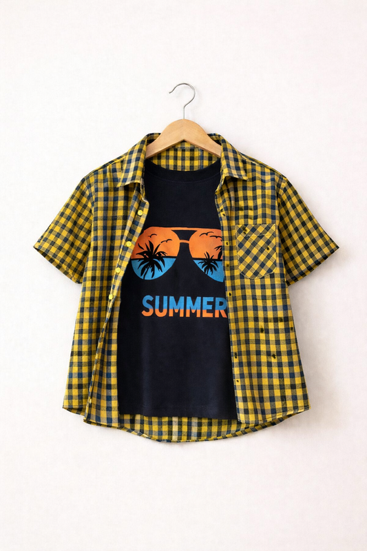 Yellow Check Summer Vibes Double Casual Shirt 256