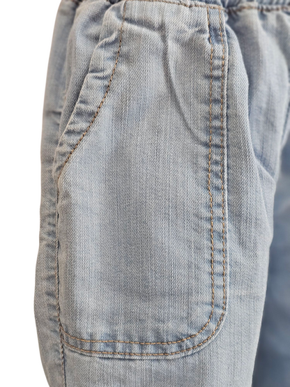Colorful Flowers Embroidered Light Blue Soft Denim Flapper Pants Girls 270