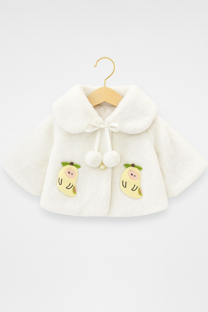 Fluffy White Winter Cape for Baby Girls – 3D Carrot