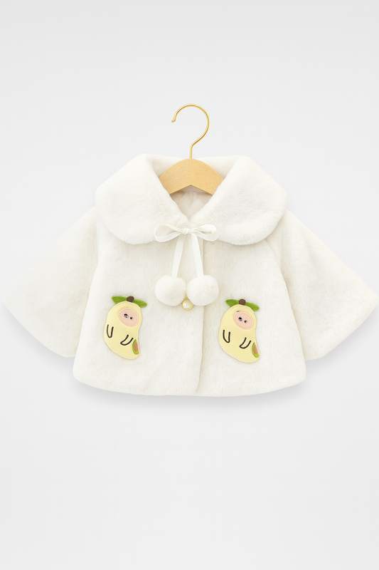 Fluffy White Winter Cape for Baby Girls – 3D Carrot