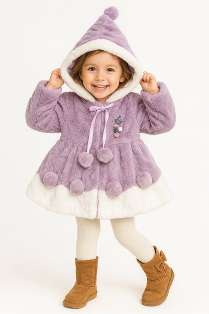 Purple Bunny Hooded Winter Coat for Girls