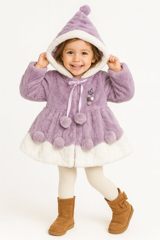 Purple Bunny Hooded Winter Coat for Girls