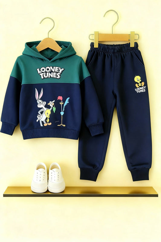 Looney Tunes Green +Navy Hoodie Tracksuit