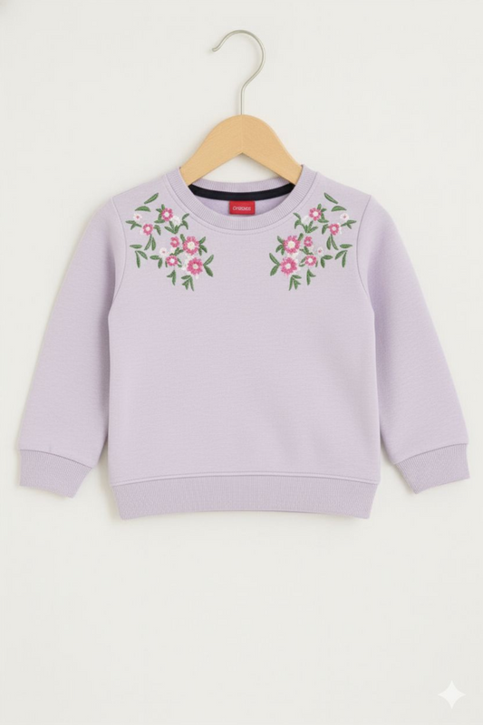 Lavender Blossom Embroidered Fleece Sweatshirt 231