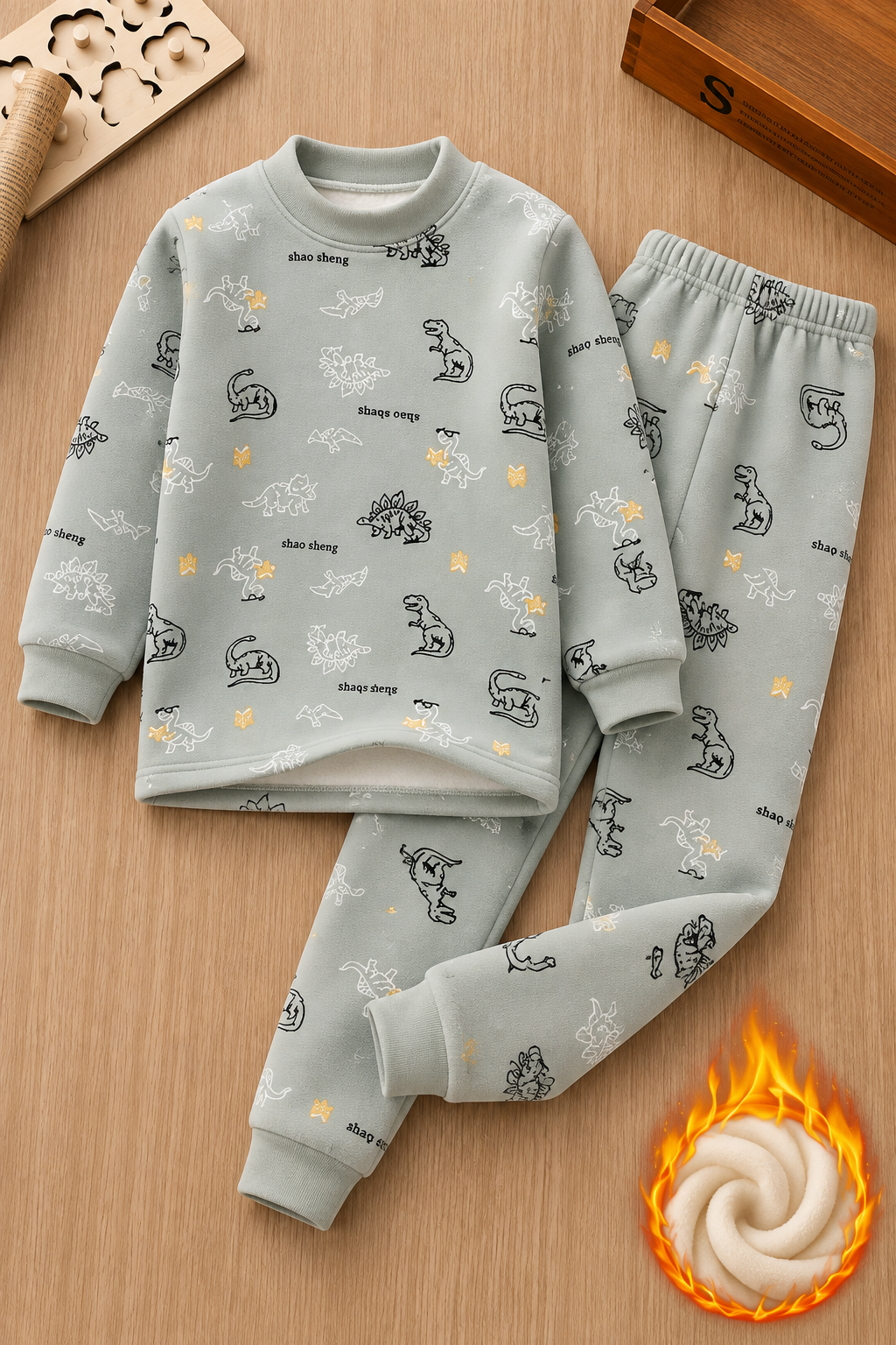 Little Dino Cozy Winter Night Suit Grey 522
