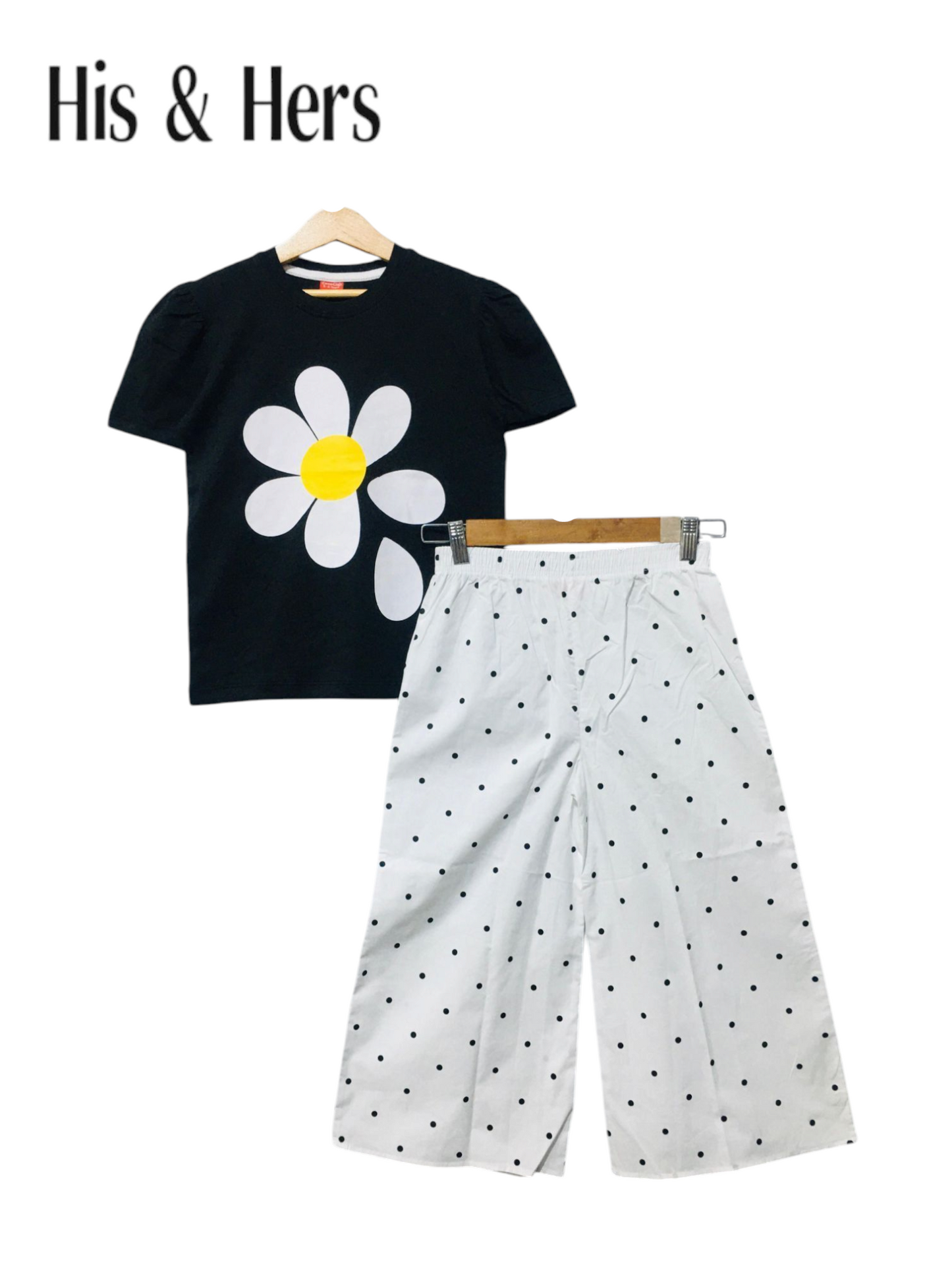 One  Flower Black T-Shirt &Cotton Flapper 204