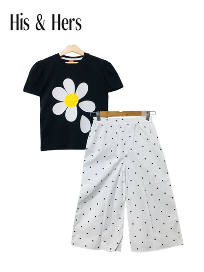 One  Flower Black T-Shirt &Cotton Flapper 204