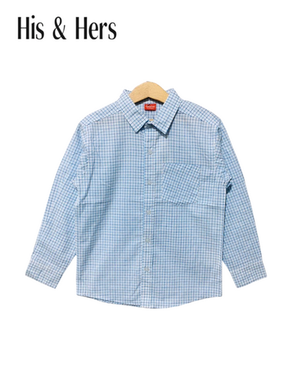 His&Hers Kid's Plaid Button Down White Check Shirts Cotton Long Sleeve Dress Shirt 110