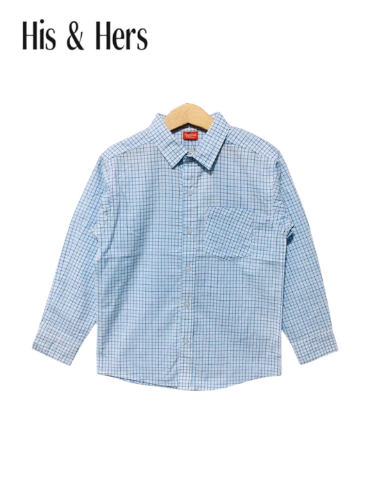 His&Hers Kid's Plaid Button Down White Check Shirts Cotton Long Sleeve Dress Shirt 110
