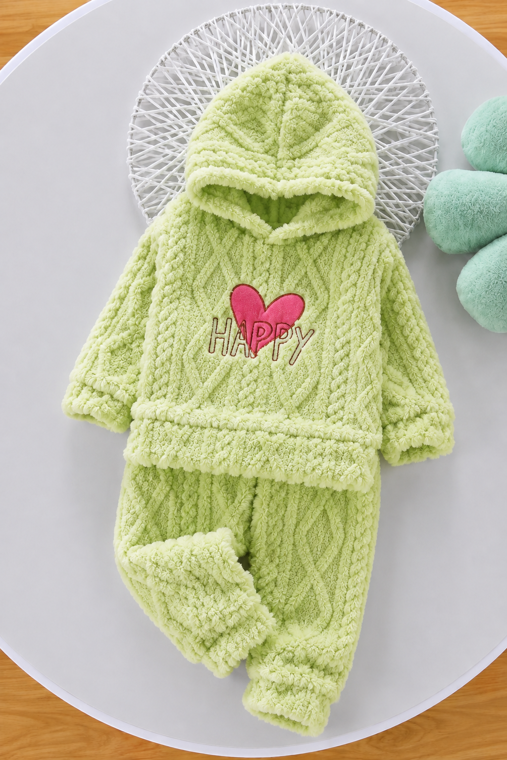Green Happy Heart Coral Fleece Winter Night Suit 141