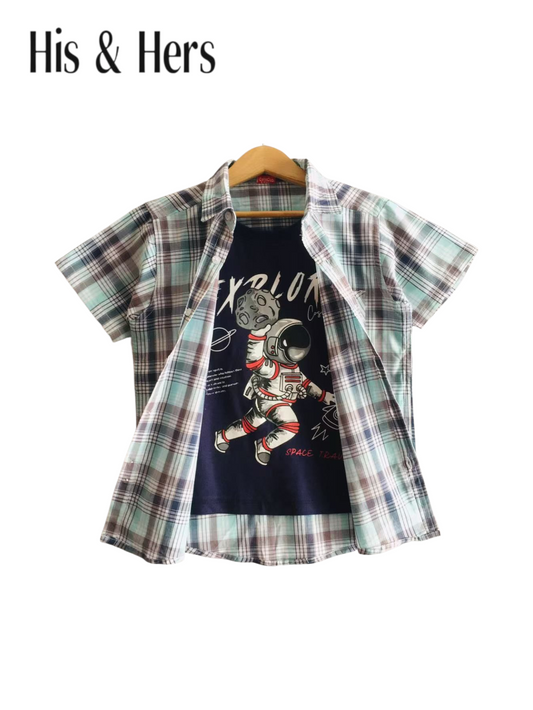 Light Blue Checked Double Casual Shirt 210