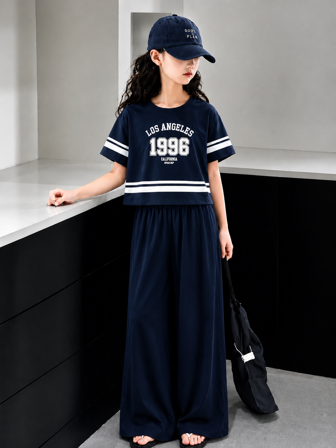 [1996 Los Angeles] Printed Navy Half Selves Baggy Track Suit Girls 128