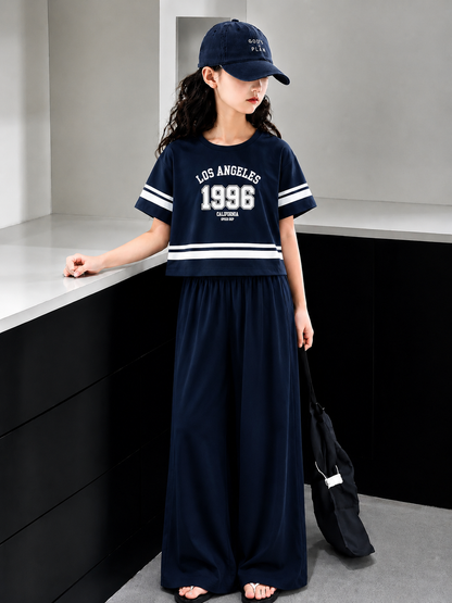 [1996 Los Angeles] Printed Navy Half Selves Baggy Track Suit Girls 128