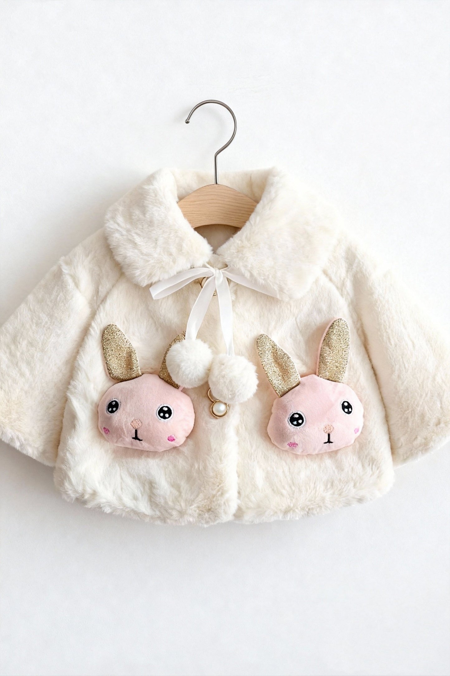 Fluffy White Winter Cape for Baby Girls – Rabbit
