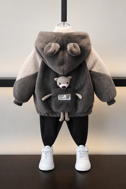 Kids Teddy Plush Jacket-Ash Grey 114