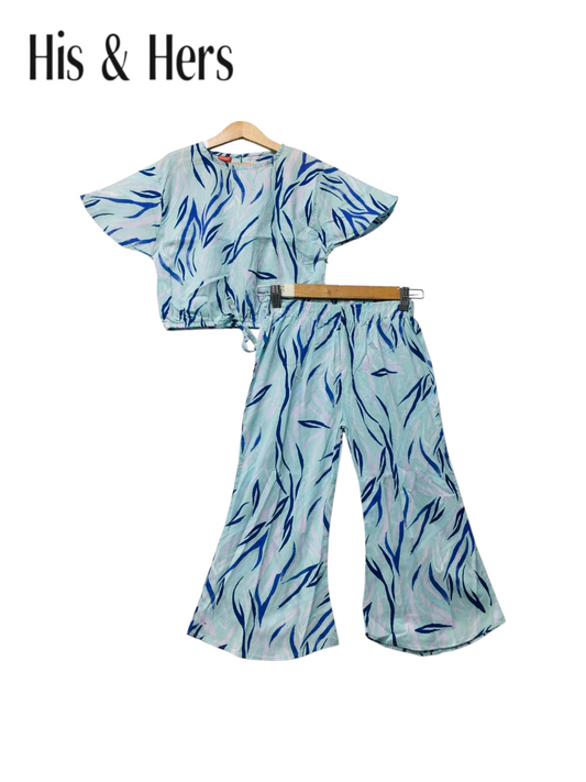 Royal Blue Leaves All Over Print Light Blue Skate Fish Girls