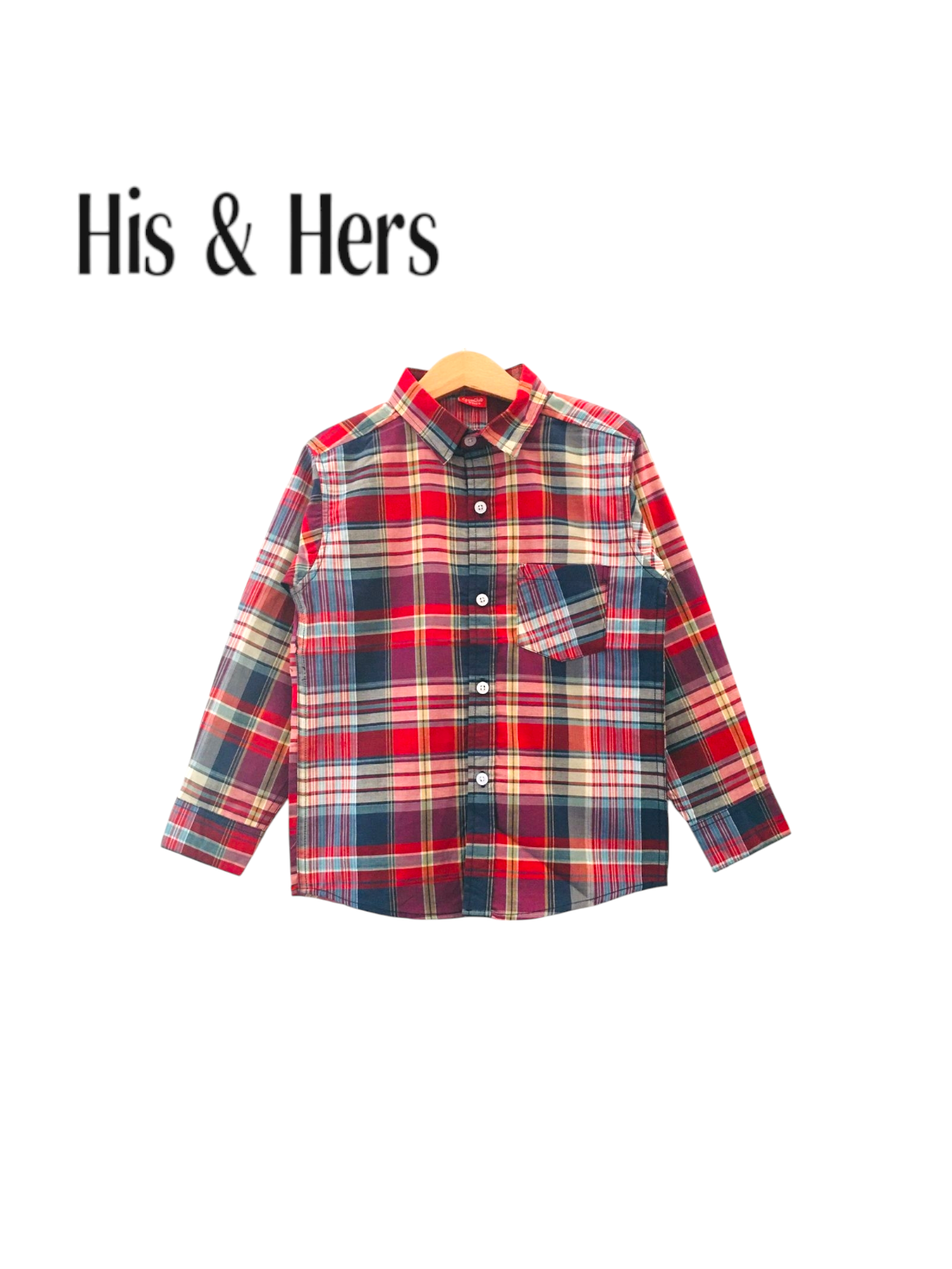 Red& Purple&Navy  Checked Long Sleeve Cotton Dress Shirt 114