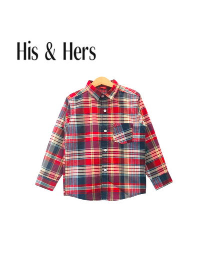 Red& Purple&Navy  Checked Long Sleeve Cotton Dress Shirt 114