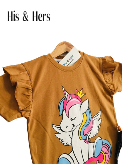 Unicorn Kid's Brown T-Shirt & Cotton Flapper Girls 105