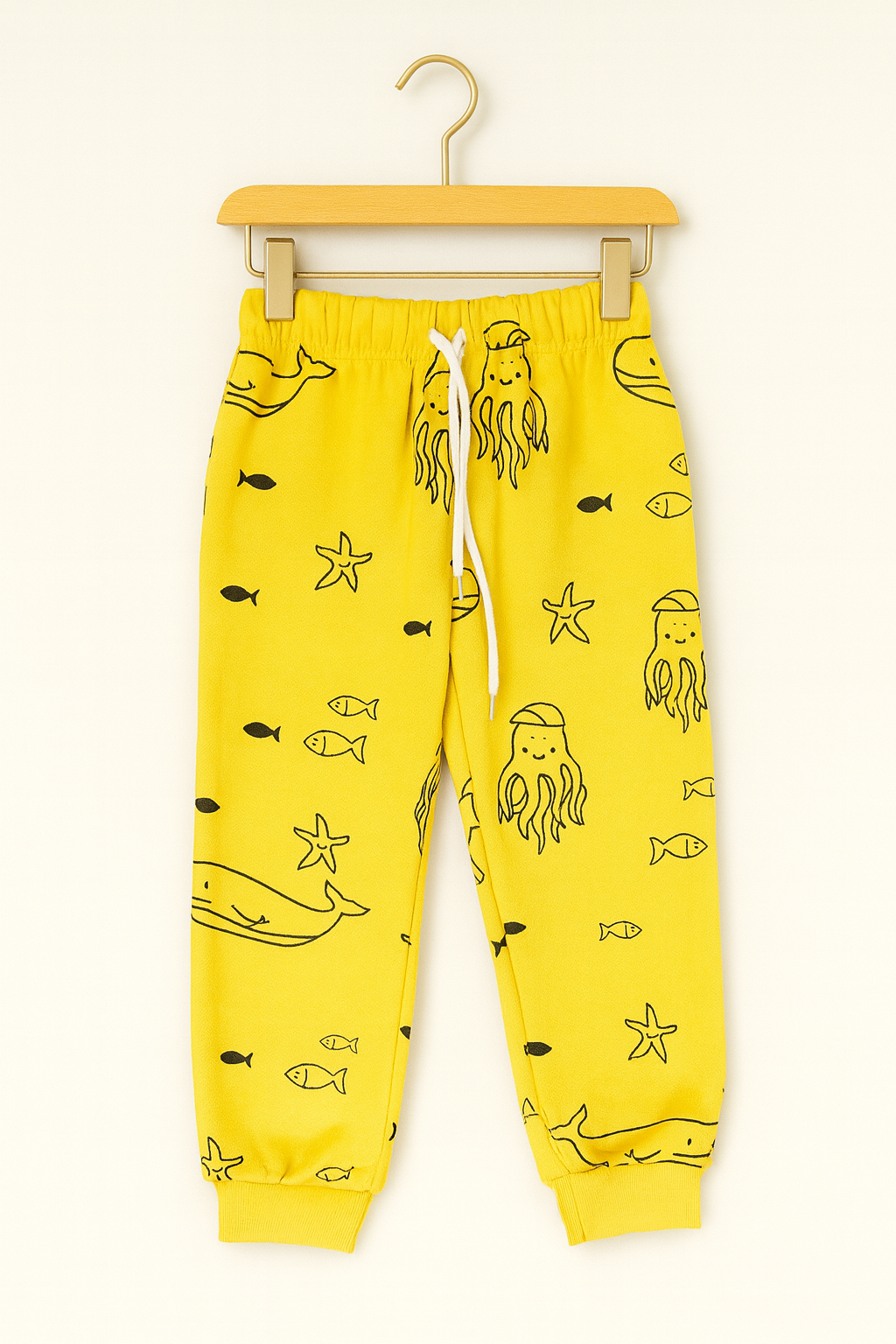 Ocean Friends Printed Joggers – Sunshine Yellow 🐙🐠